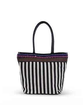 NWT Guadalupe Ife Striped Tote Handbag Black White